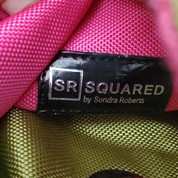 SR SQUARED by Sondra Roberts green & pink canvas hobo shoulder bag - Picture 6 of 6